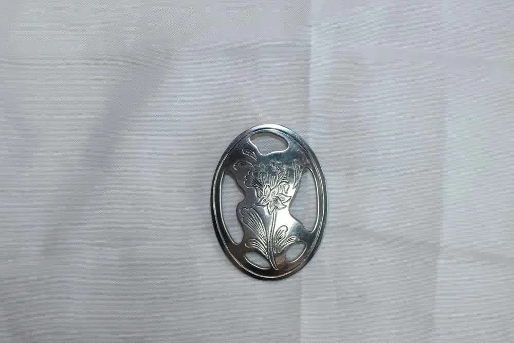 Kirk Stieff Vintage Pewter Floral Etched Openwork Oval Brooch Pin